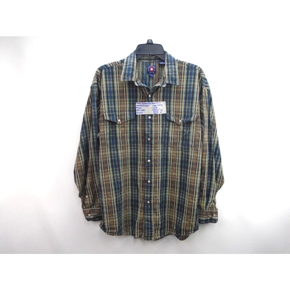 Panhandle Slim Shirt MENS L Western Plaid Marbled Snap 100% Cotton Long Sleeve
